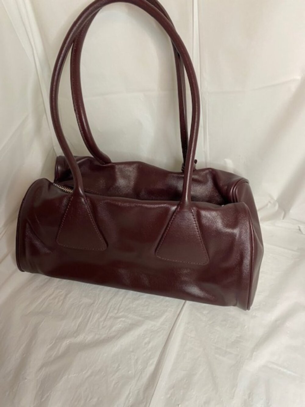 Leather Women’s Burgundy Pillow-Shaped Baguette Shoulder Bag